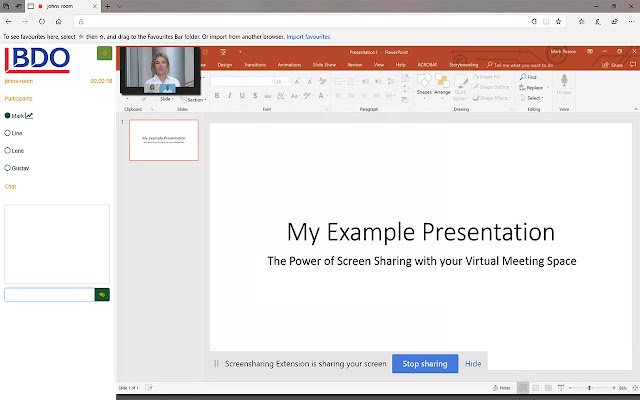 BDO Screensharing Extension  from Chrome web store to be run with OffiDocs Chromium online