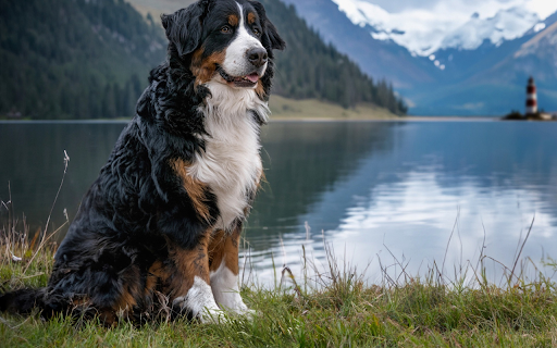 Beautiful dog by the lake  from Chrome web store to be run with OffiDocs Chromium online