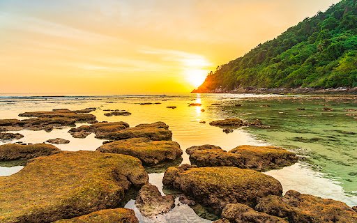 beautiful sunset mountain around beach sea ocean rock  from Chrome web store to be run with OffiDocs Chromium online