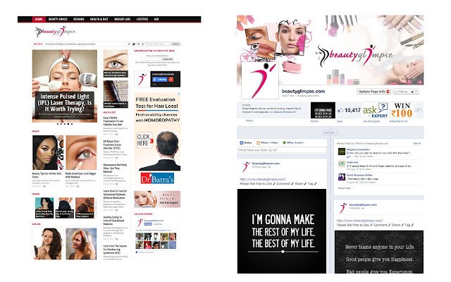 BeautyGlimpse.com Consigli di bellezza dal negozio web di Chrome da eseguire con OffiDocs Chromium online