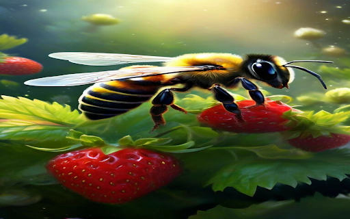 Bee and strawberry wallpaper  from Chrome web store to be run with OffiDocs Chromium online