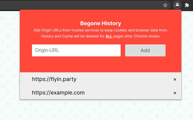 Chrome ウェブストアからの Begone History を OffiDocs Chromium オンラインで実行する
