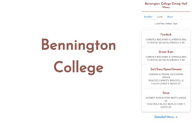ক্রোম ওয়েব স্টোর থেকে বেনিংটন কলেজ ডাইনিং হল মেনু OffiDocs Chromium অনলাইনে চালানো হবে
