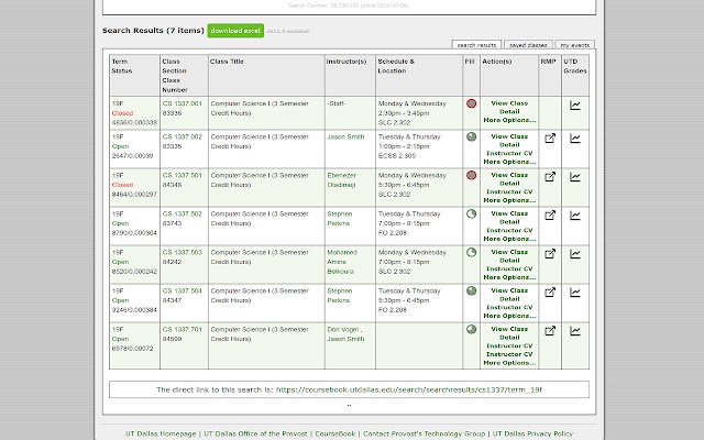 CourseBook UT Dallas ที่ดีขึ้นจาก Chrome เว็บสโตร์ที่จะรันด้วย OffiDocs Chromium ออนไลน์