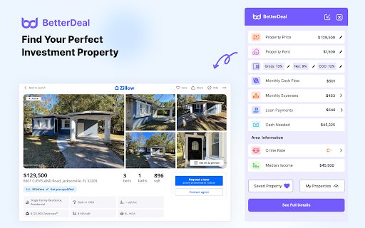 BetterDeal.ai Supercharging Zillow For Real Estate Investors  from Chrome web store to be run with OffiDocs Chromium online