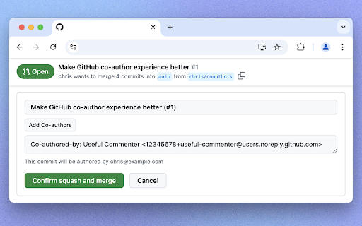 Better GitHub Co Authors  from Chrome web store to be run with OffiDocs Chromium online