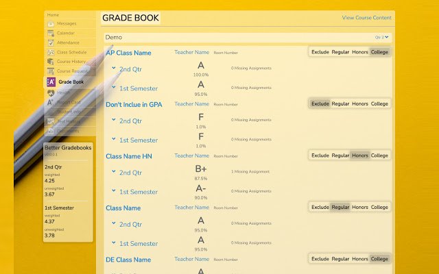 Better Gradebooks  from Chrome web store to be run with OffiDocs Chromium online