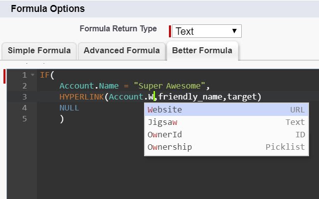 Mas mahusay na Salesforce formula editor mula sa Chrome web store na tatakbo sa OffiDocs Chromium online