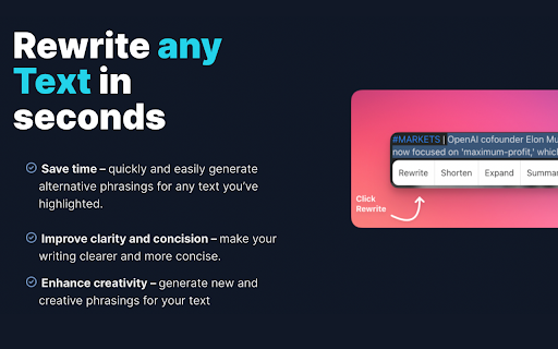 Bettertext chatGPT AI writing toolbox  from Chrome web store to be run with OffiDocs Chromium online