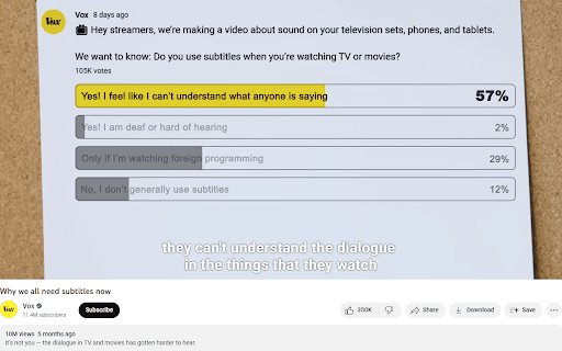 Better YouTube Subtitles  from Chrome web store to be run with OffiDocs Chromium online