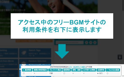 BGMライセンスチェッカー  from Chrome web store to be run with OffiDocs Chromium online