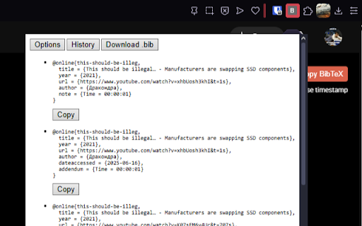 BibTube  from Chrome web store to be run with OffiDocs Chromium online