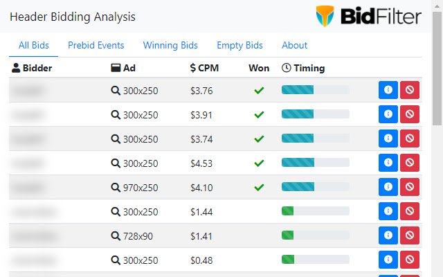 BidFilter Header Bidding Analysis  from Chrome web store to be run with OffiDocs Chromium online