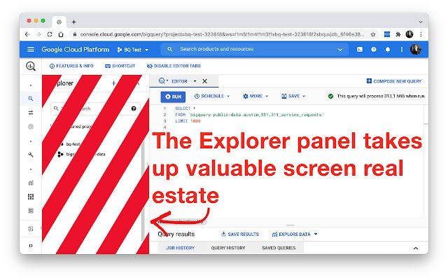 BigQuery Toolbox de Chrome web store se ejecutará con OffiDocs Chromium en línea