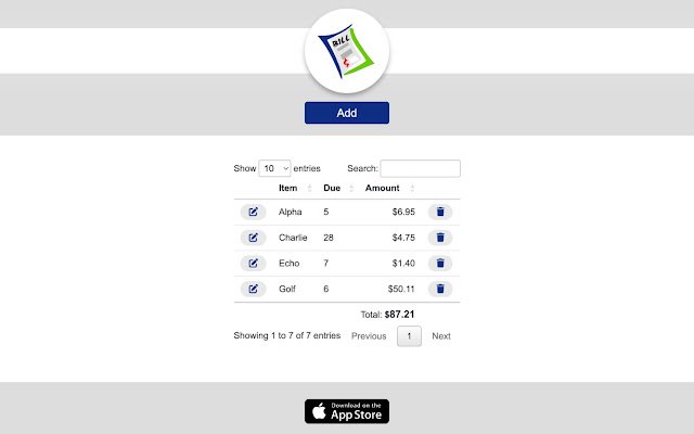 Bills by Jmfcool.com  from Chrome web store to be run with OffiDocs Chromium online