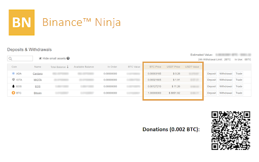 Binance™ Ninja  from Chrome web store to be run with OffiDocs Chromium online