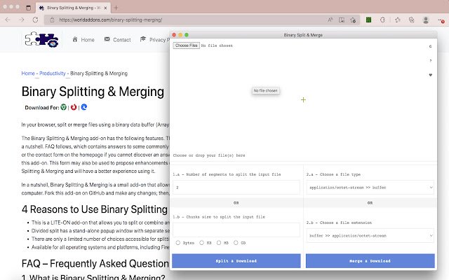Binary Splitting Merging from Chrome web store to be run with OffiDocs Chromium online Binary Splitting Merging from Chrome web store to be run with OffiDocs Chromium online