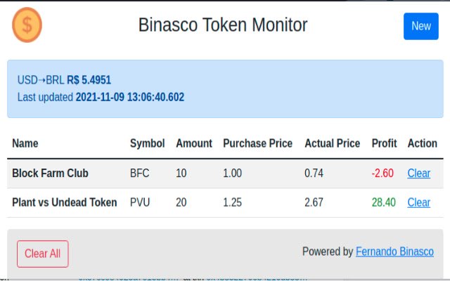 Binasco Token Monitor  from Chrome web store to be run with OffiDocs Chromium online