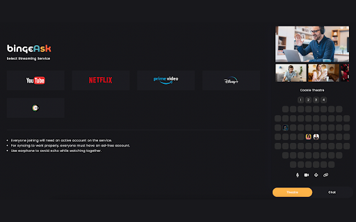 bingeAsk Watch Together  from Chrome web store to be run with OffiDocs Chromium online
