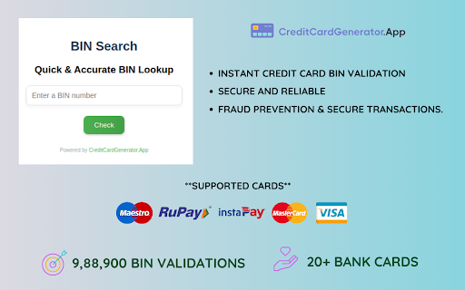 BIN Search: Quick Accurate BIN Lookup tool from Chrome web store to be run with OffiDocs Chromium online BIN Search: Quick Accurate BIN Lookup tool from Chrome web store to be run with OffiDocs Chromium online