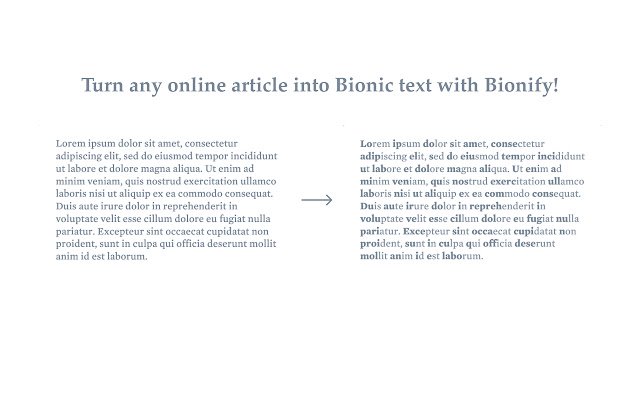 Bionify | Read faster!  from Chrome web store to be run with OffiDocs Chromium online