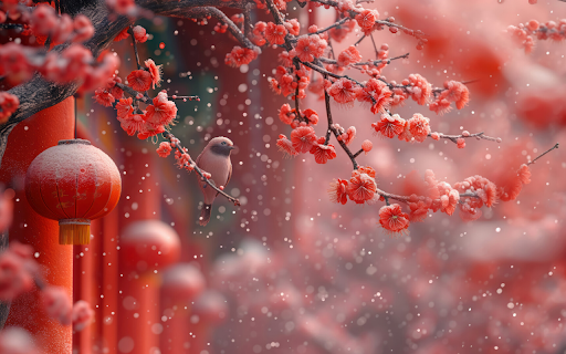 Bird on a Snowy Peach Blossom Branch  from Chrome web store to be run with OffiDocs Chromium online