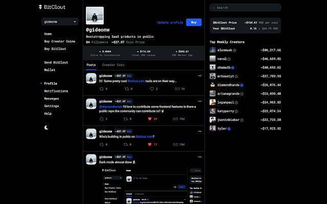 Bitclout Dark de la boutique en ligne Chrome sera exécuté avec OffiDocs Chromium en ligne