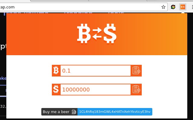 ממיר ביטקוין (BTC) ל- Satoshi מחנות האינטרנט של Chrome להפעלה עם OffiDocs Chromium באינטרנט