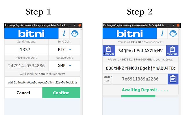 bitni.com Anonymous Crypto Exchange ຈາກຮ້ານເວັບ Chrome ທີ່ຈະດໍາເນີນການກັບ OffiDocs Chromium ອອນໄລນ໌