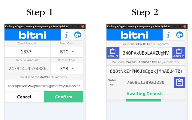 bitni.com Scambio di criptovalute anonimo dal negozio web di Chrome da eseguire con OffiDocs Chromium online