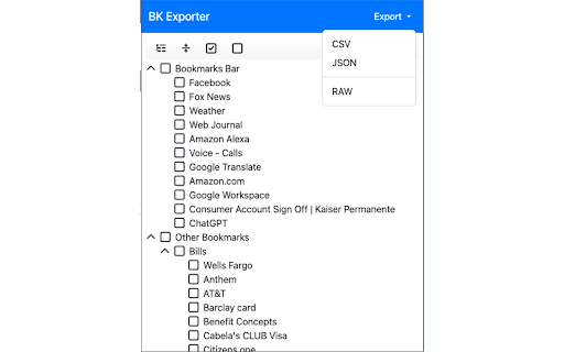 BK Exporter  from Chrome web store to be run with OffiDocs Chromium online