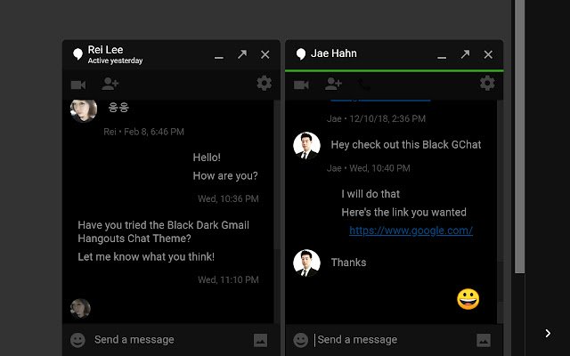 OffiDocs Chromium çevrimiçi ile çalıştırılacak Chrome web mağazasından Black Dark Gmail Hangouts Sohbet Teması