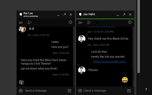 ธีมแชทแฮงเอาท์ Gmail สีดำเข้มจาก Chrome เว็บสโตร์ที่จะใช้งานร่วมกับ OffiDocs Chromium ออนไลน์