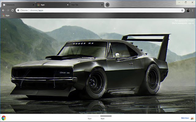 La voiture de course Dodge American Muscles noire de la boutique en ligne Chrome doit être exécutée avec OffiDocs Chromium en ligne