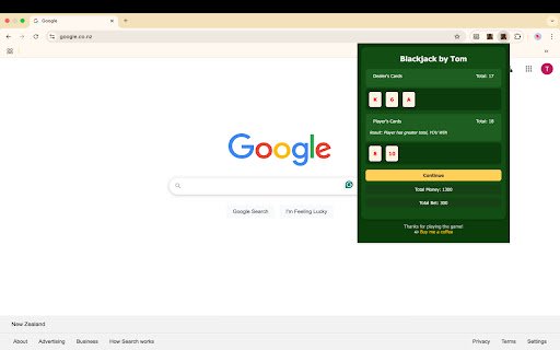 Blackjack By Tom  from Chrome web store to be run with OffiDocs Chromium online