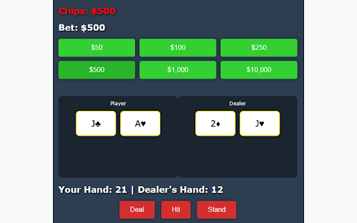Blackjack Game  from Chrome web store to be run with OffiDocs Chromium online