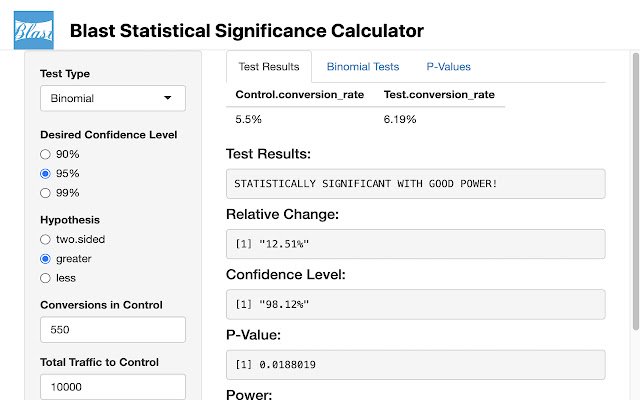 Blast A/B Test Stat Significance Calculator  from Chrome web store to be run with OffiDocs Chromium online