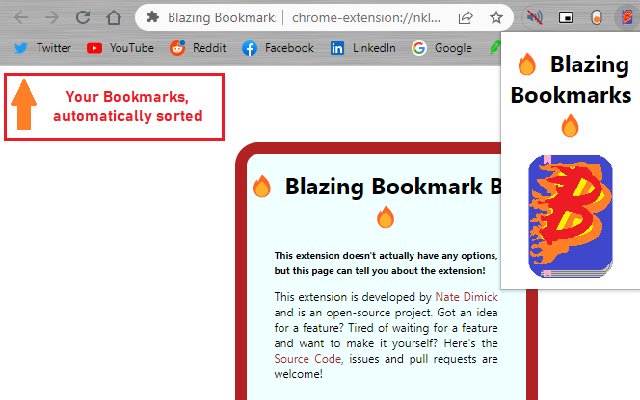 Chrome ウェブストアの Blazing Bookmarks を OffiDocs Chromium online で実行