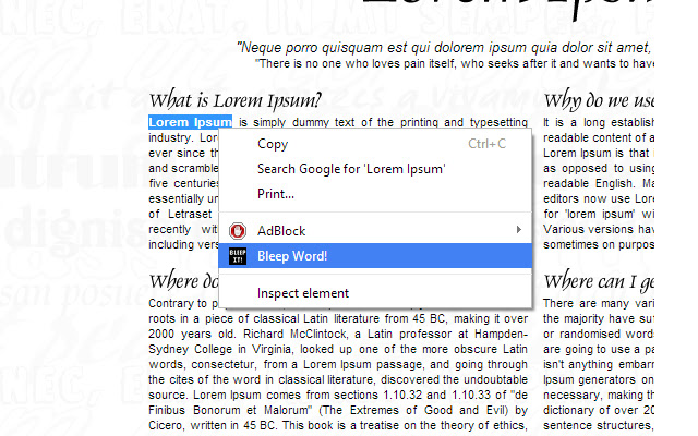 Bleep It!  from Chrome web store to be run with OffiDocs Chromium online