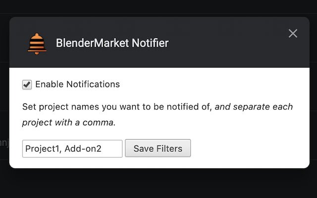 Chrome വെബ് സ്റ്റോറിൽ നിന്നുള്ള BlenderMarket Notifier, OffiDocs Chromium ഓൺലൈനിൽ പ്രവർത്തിക്കും