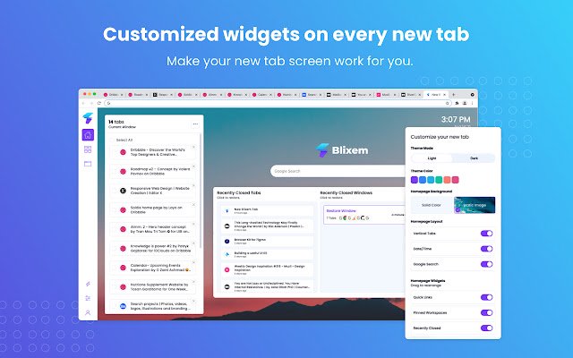 Blixem Tab Manager de Chrome web store se ejecutará con OffiDocs Chromium en línea