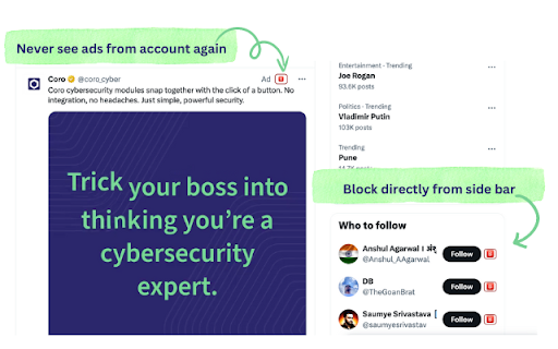 Block button for X(Twitter)  from Chrome web store to be run with OffiDocs Chromium online