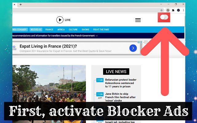 Blocker Ads de Chrome web store para ejecutarse con OffiDocs Chromium en línea