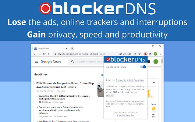 blockerDNS Ad Tracker 阻止来自 Chrome 网上商店的广告跟踪器将与 OffiDocs Chromium 在线运行