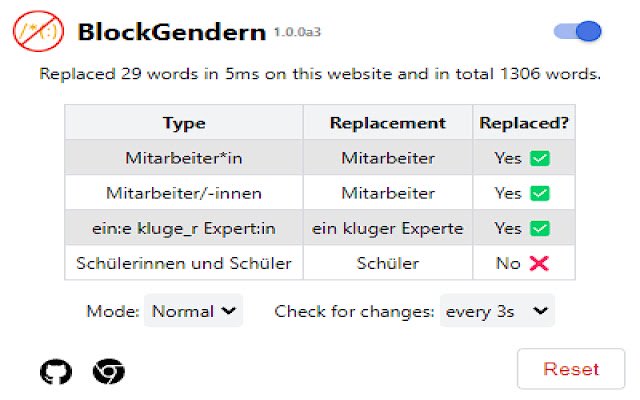 BlockGendern  from Chrome web store to be run with OffiDocs Chromium online