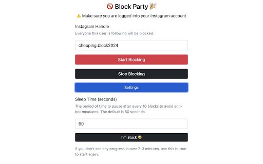 Block Party from Chrome web store to be run with OffiDocs Chromium online Block Party from Chrome web store to be run with OffiDocs Chromium online
