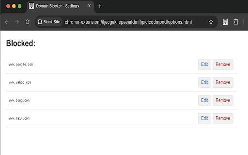 Block Site  from Chrome web store to be run with OffiDocs Chromium online