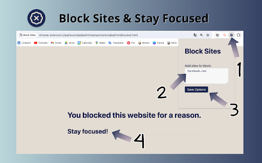 Block Sites  from Chrome web store to be run with OffiDocs Chromium online