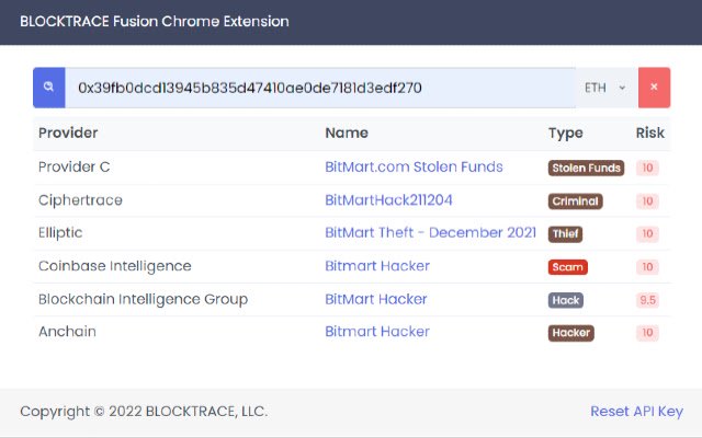 La extensión BLOCKTRACE Fusion Chrome de la tienda web de Chrome se ejecutará con OffiDocs Chromium en línea