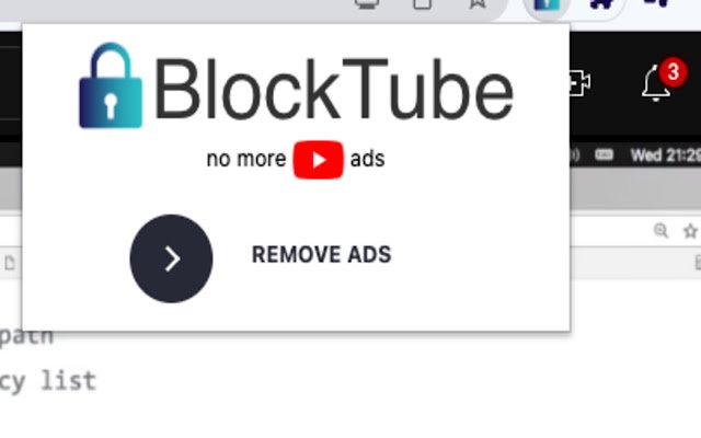 BlockTube (plus de publicités) de la boutique en ligne Chrome doit être exécuté avec OffiDocs Chromium en ligne